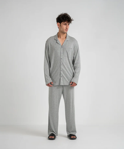 Bas de sommeil décontracté thermique en flanelle de soie/coton durable pour hommes à manches longues-écologique - Product Image 1