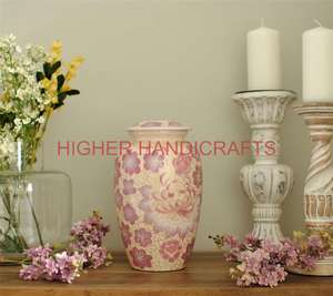 Contemporary Floral Print Pink Aluminium Cremation Urn Durable Fancy Modern Funeral <b>Decorative</b> <b>Object</b> Wholesale Supplies for - Product Image 1