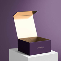 Boîte pliable en carton recyclable avec Logo personnalisé, fermeture magnétique, violet, plat, boîtes cadeaux pliables