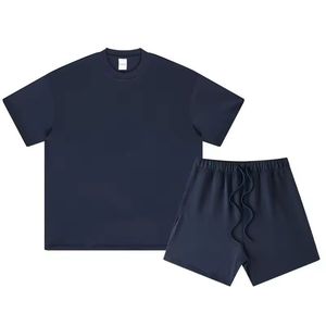 Conjunto de Camiseta y Pantalones Cortos Deportivos de Verano para Hombre, Cintura Elástica, Color Sólido, Bordado Vintage, Antiarrugas, Lona de Poliéster/Algodón - Product Image 6