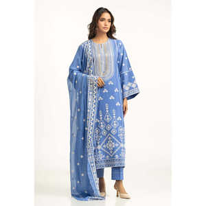 IUSTKSD-2053 Ensemble décontracté 3 pièces brodé en tissu lawn avec col mandarin, respirant, style boutique, taille unique pour événements diurnes - Product Image 5