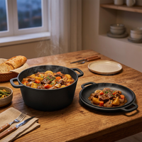 Cocotte en fonte pré-assaisonnée 2-en-1 multifonctionnelle avec couvercle-poêle pour la cuisine domestique