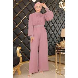 Mono de gasa rosa con detalles de pedrería, cintura natural, largo maxi -MSW19153-3 - Product Image 4