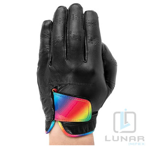 Guantes de golf de mano izquierda de cuero Cabretta de piel de oveja originales y negros para hombre, guantes de golf de cuero personalizados con correa de Color arcoíris - Product Image 3
