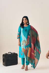 Nouveau 2024 dernière tenue à feuilles persistantes meilleur pantalon Kurti en soie de tissu de Viscose pure et Dupatta avec travail à la main lourd femme exportateur de mode - Product Image 6