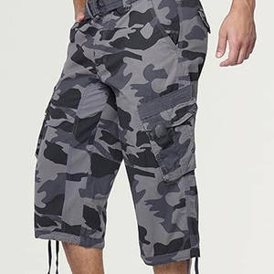 Short cargo camouflage gris pour hommes, style multi-poches, longueur genou, tenue décontractée en extérieur - Product Image 3