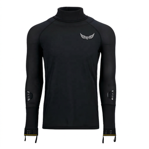 Camiseta de Compresión de Manga Larga con Cuello Alto para Hombre, Negra, Absorbente de Humedad, Transpirable, Ajustada, Deportiva, de Poliéster y Elastano - Product Image 1