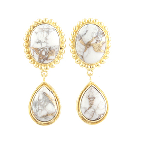 Pendientes de cobre con forma de pera ovalada, bisutería de doble piedra turquesa, 24k, chapado en oro, joyería - Product Image 1