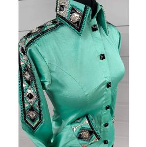 Premium Western Green Color Bling Show Camisas y chaqueta Material de vidrio Chaqueta hecha a mano Colores surtidos Diseño surtido al por mayor - Product Image 6