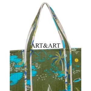 Sac fourre-tout pour femme en coton indien imprimé à la main, imprimé naturel, fait à la main, de haute qualité, sac à bandoulière matelassé - Product Image 3