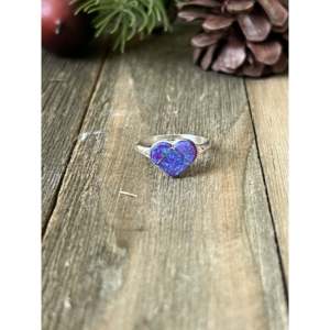 Zuni Made Purple Opal & Sterling <b>Silver</b> Cluster <b>Ring</b> with Bezel Setting Rhodium Plated for Everyday Wear - Product Image 3