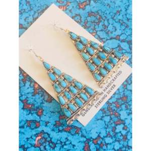 Pendientes Colgantes Zuni Vintage de Turquesa Blue Ridge y Plata de Ley con Baño de Oro, Joyería de Piedras Preciosas para Bodas y Eventos - Product Image 1