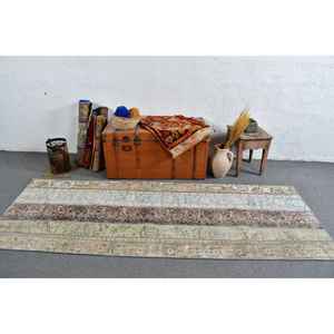 Alfombra Turca, Alfombra de Pasillo de 3.1x8.6 pies, Alfombra Vintage, Alfombra de Lana Azul Abstracta - Product Image 2