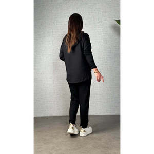 Conjunto de dos piezas de blusa y pantalón de viscosa de dos hilos con capucha y cordón ajustable para mujer, 30930 - Product Image 4