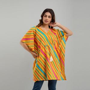 Robe de soirée en coton jaune à imprimé Leheriya SHKUP1227 - Product Image 4