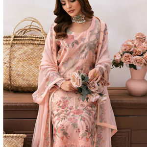 Haute qualité Shalwar Kameez Fine broderie en mousseline de soie tenue de fête pour les femmes Style indien et pakistanais robe adulte - Product Image 1