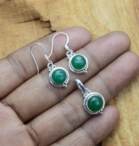 Ensemble de Boucles d'Oreilles en Argent Style Boho pour Femme, Ensemble de Pendentifs, Bijoux en Argent Sterling 925, Onyx Vert, Pierres Précieuses, Tendance, Cadeau Fait Main - Product Image 2