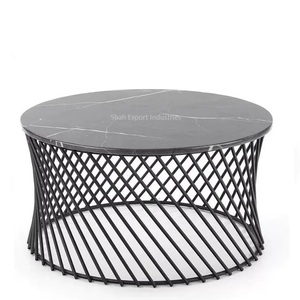 Mesa auxiliar de alambre metálico con acabado dorado de forma redonda con tapa de cristal ahumado para el hogar, sala de estar, mesas decorativas para muebles - Product Image 4