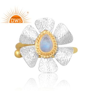 Latest Handmade Design 18K Gold Plated Natural Rainbow <b>Moon</b> Stone Gemstone Floral Stackable <b>Ring</b> Demi Fine Jewelry Manufacturer - Product Image 3