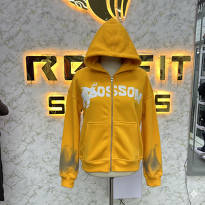 Sudadera con capucha y cremallera completa de algodón 100% de peso pesado con logotipo personalizado 500GSM Sudadera con capucha con cremallera recortada cuadrada y gruesa de gran tamaño para hombre - Product Image 1