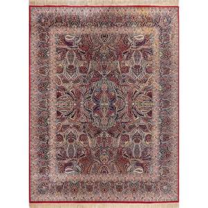 Alfombra de Lana Anudada a Mano Aalam Pae-5517, Color Marfil, 9x12, Rectangular, con Patrón de Medallón, Elegante Alfombra Tabriz para Sala de Estar, Cubierta para Auto, Viscosa - Product Image 1