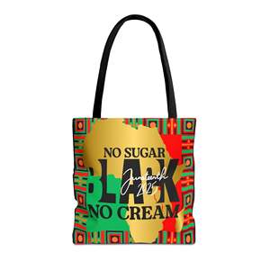Borsa tote ispirata al Juneteenth con design 'No Sugar Black No Cream', in tela con cerniera, portatile ed elegante, con fodera in poliestere - Product Image 1