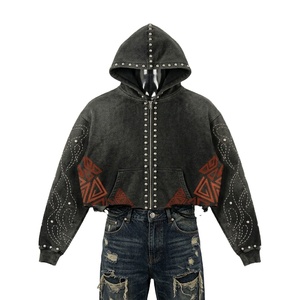 Sweat à capuche tricoté vintage tendance pour homme, style délavé, tissu épais, manches longues, pour l'automne - Product Image 3