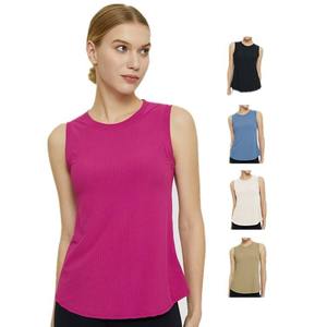 Débardeur côtelé pour femmes sans manches Stretch Blouse Polyester Spandex Casual Activewear Gym Workout Running Vest - Product Image 6