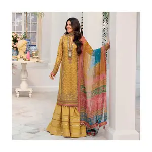 巴基斯坦印花草坪连衣裙/旁遮普西装印花salwar kameez/拉合尔女士现成的西装