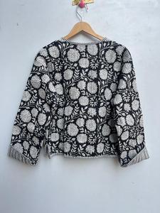 Veste matelassée en coton imprimé main indienne pour femmes respirant motif floral Jersey bouton réversible décoration décontracté - Product Image 6