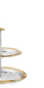 Elegant Silver 2 <b>Tier</b> Fruit Tray with Ribbed Gold Edges Modern Metal <b>Cake</b> Stand Luxury Tiered Serving Platter for Home Decor - Product Image 5