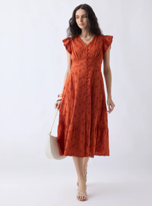 ชุดเดรสทรงเอผ้าฝ้ายปักลายดอกไม้สีส้ม lov - Product Image 2