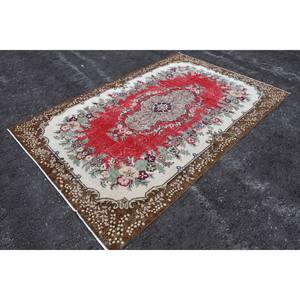 Alfombra clásica de lana roja y beige de 5,7x9 pies, área rectangular turca hecha a mano con patrón abstracto para pasillo con respaldo de látex - Product Image 3