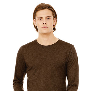 52% Airlume Combed and Ring Spun Cotton 48% Poly 32 Single 4.2 oz <b>Brown</b> Unisex Heather CVC Long Sleeve <b>T</b>-<b>Shirt</b> - Product Image 4