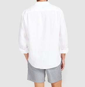 Camisa de Lino Blanca Casual de Verano para Hombre, Manga Larga, Cuello Clásico, Teñido Liso, Antiencogimiento, Secado Rápido, Sostenible - Product Image 2