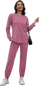 Women's 2-in-1 Autumn Solid Pattern Athletic Tracksuit Set Breathable <b>Velour</b> Zip-up Front <b>Hoodie</b> Striped Sweatpants Logo - Product Image 2