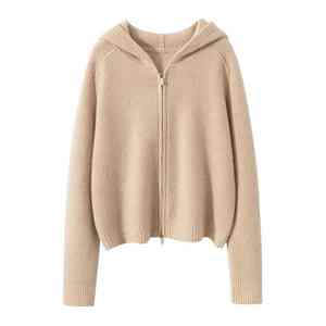 High Quality <b>Zip</b> <b>up</b> Cashmere Hoodie for Women Autumn Winter Thick Ribbed Knitted <b>Cardigan</b> hoodie - Product Image 1