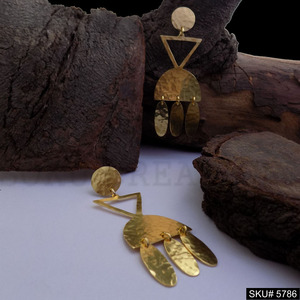 <b>Gold</b> plated Handmade Hammered Designer Drop and <b>Dangle</b> <b>Earring</b> SKU5786 - Product Image 3