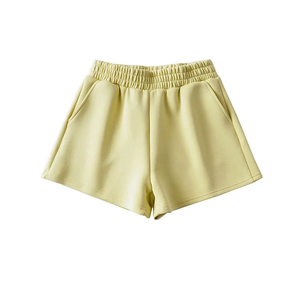 Short d'été en éponge respirant à taille élastique Nouveau design en coton de couleur bonbon uni taille moyenne pour femmes - Product Image 4