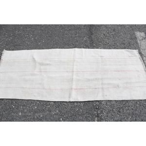 Vintage Turkish <b>Rug</b> 2.3x6 ft, White <b>Runner</b> Solid Wool <b>Rug</b> - Product Image 3