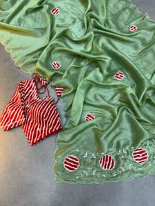 ส่าหรีผ้าไหมที่สวยงามนุ่มสีทองบดสไตล์ทันสมัยทันสมัยทันสมัยพร้อมผ้าพันผมตัดด้วยมือก้นดาน่าสำหรับงานปาร์ตี้ทุกโอกาส - Product Image 4