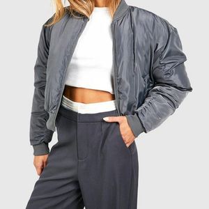 Blouson bomber classique décontracté pour femme, rose clair, tissé, zippé, coupe-vent, respirant, doux, avec logo personnalisé, printemps - Product Image 5