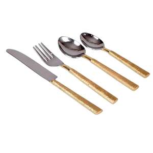 Juego de cubiertos de acero inoxidable ecológico de estilo americano moderno, 4 piezas con asas chapadas en oro pulido - Product Image 4