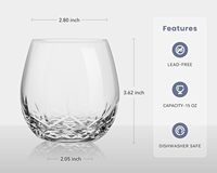 Verres à vin courts en forme de ballon, sans pied, en cristal sans plomb, 502 ml, style classique, écologiques, réutilisables pour le vin, la bière, les fêtes