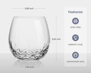 Verres à vin courts en forme de ballon, sans pied, en <span class=keywords><strong>cristal</strong></span> sans plomb, 502 ml, style classique, écologiques, réutilisables pour le vin, la bière, les fêtes - Product Image 4
