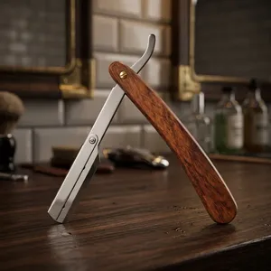 Rasoir droit MORGANS INDUSTRIES avec manche en acier inoxydable, lame unique, rasoir manuel pour hommes, salon de coiffure, extérieur - Product Image 1