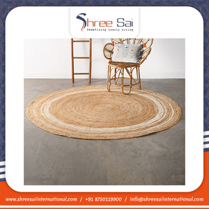 Optimum Quality Organic Jute <b>Round</b> Handmade Embroidered <b>Rugs</b> with Latex Backing Non-Slip for Office Restaurant Living Room - Product Image 2