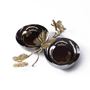Modern Home Decor Metal Serving Bowls with Gold <b>Flowers</b> Round Fruit Bowls Steel Salad Bowls for Diwali - Product Image 2