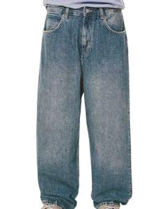 Men <b>Vintage</b> Wide Leg Denim Jeans Blue Washed Loose Fit Straight Baggy Streetwear Casual Pants For Wholesale OEM - Product Image 1