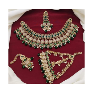 Latest Fashion Trend Antique Gold Plated Women's Jewelry Sets Wedding Wear Necklace Earrings Headpiece Jewelry for Women <b>Girls</b> - Product Image 1